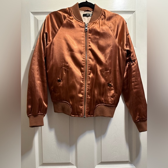 Misguided Grace Bronze Satin Bomber Jacket - Picture 5 of 11